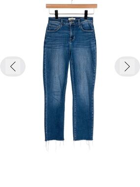 L'AGENCE Blue Ankle-Length Frayed Hem Jeans